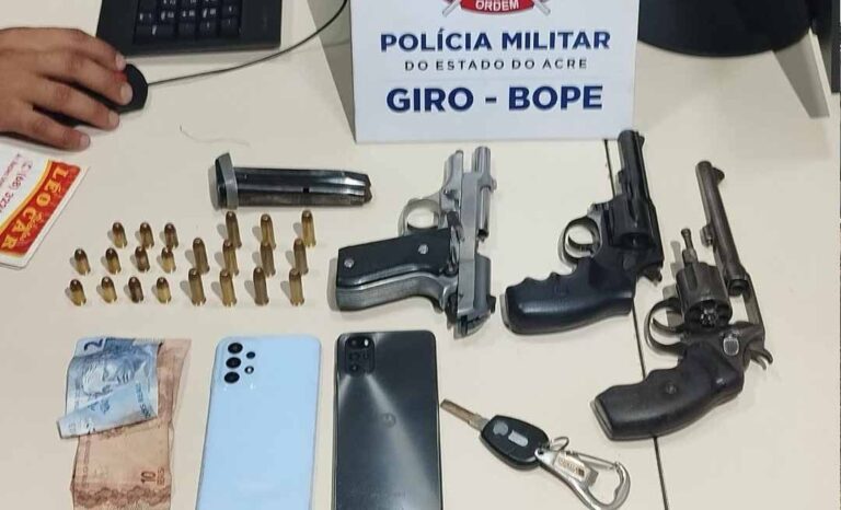 PM prende 3 pessoas, apreende armas de fogo e recupera veículo roubado no Taquari
