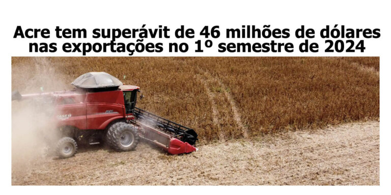 Acre tem superávit de 46 milhões de dólares nas exportações no 1º semestre de 2024