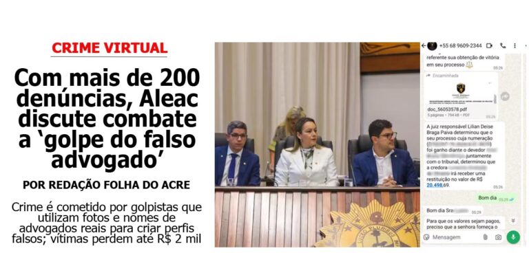 Com mais de 200 denúncias, Aleac discute combate a ‘golpe do falso advogado’; vítimas chegam a perder até R$ 2 mil