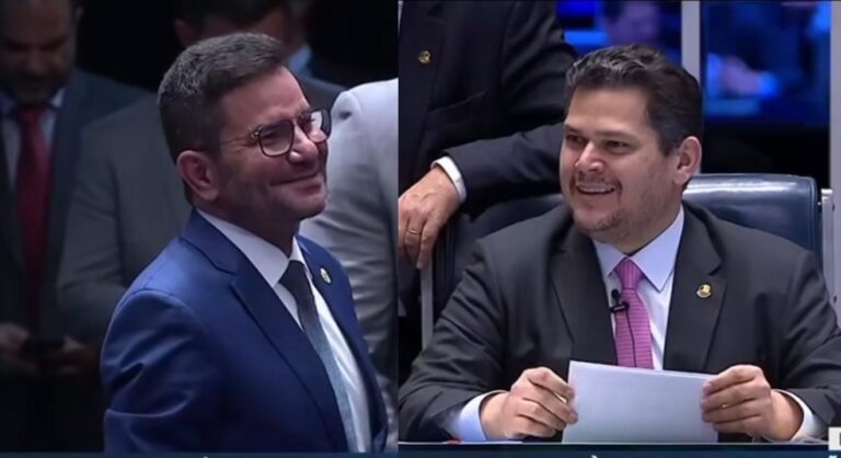 Presidente do Senado rasga elogios a Gladson durante visita ao plenário da Casa em Brasília: “Nosso eterno senador”