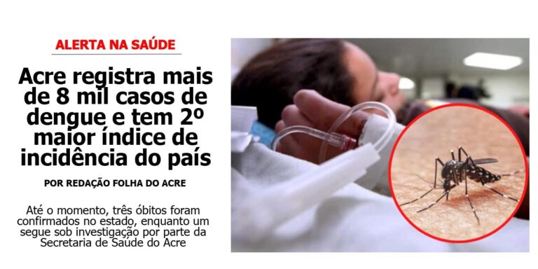 Acre registra mais de 8 mil casos de dengue e tem 2º maior índice de incidência do país