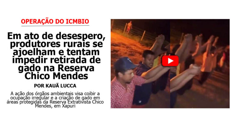 Em ato de desespero, produtores rurais se ajoelham e tentam impedir retirada de gado na Reserva Chico Mendes