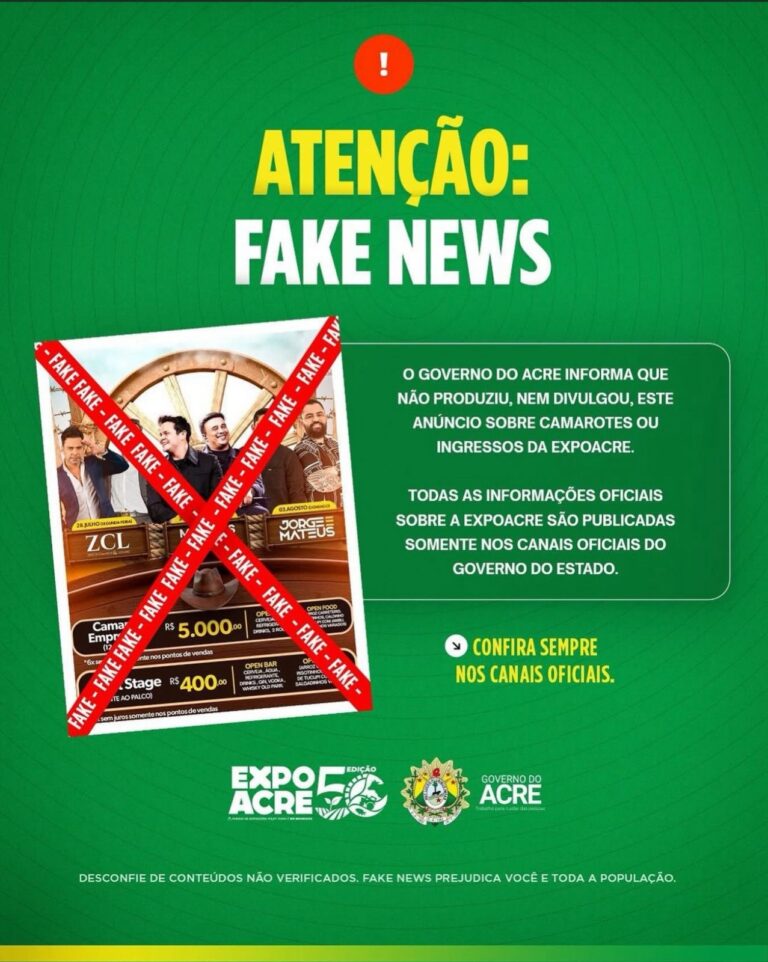 Governo do Acre alerta população sobre fake news envolvendo venda de camarotes e ingressos da Expoacre 2025