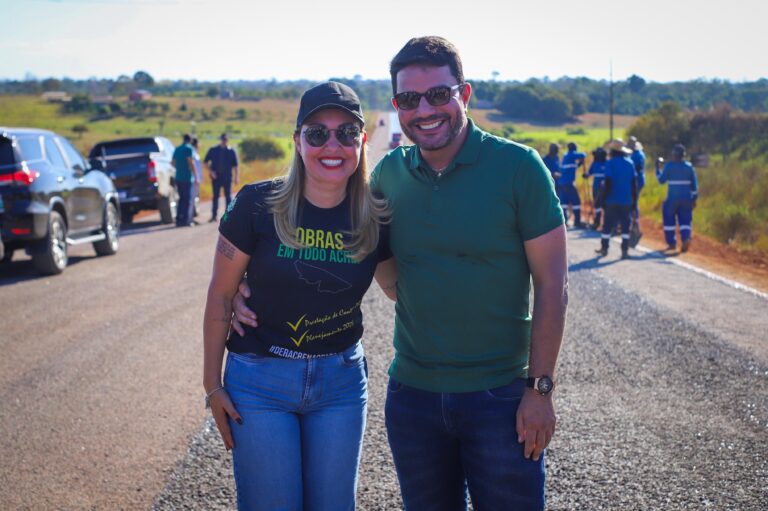Governador Gladson Cameli e presidente do Deracre, Sula Ximenes, acompanham avanço das obras na AC-445