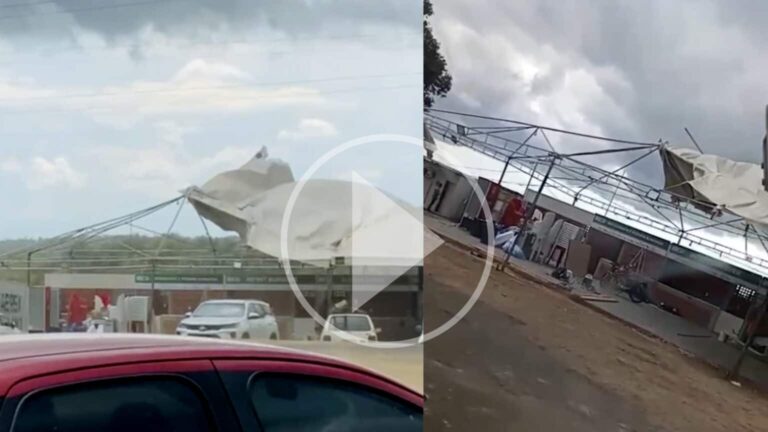Frente fria com ventos fortes danifica estruturas da Expoacre Juruá, em Cruzeiro do Sul