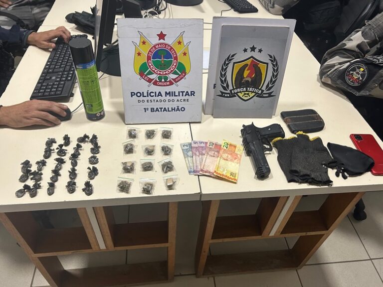PM prende suspeito de tráfico de drogas e de pichaçoes em apologia ao CV, no Jardim Tropical