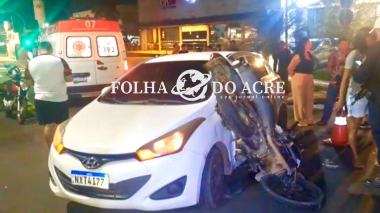 Colisão entre carro e moto deixa motociclista ferido em rua movimentada de Rio Branco