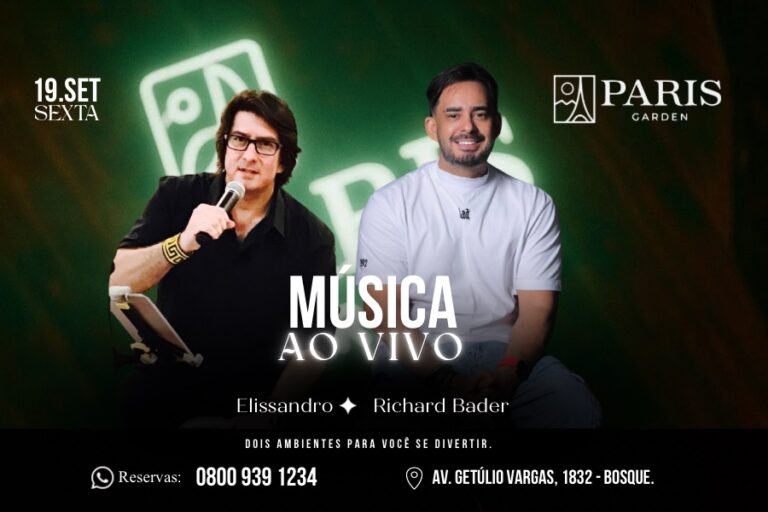 Paris Garden traz música ao vivo com Elissandro e Richard Bader nesta sexta-feira