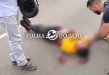 Motociclista é socorrido após sofrer queda de moto em cima do elevado Mamédio Bittar, em Rio Branco